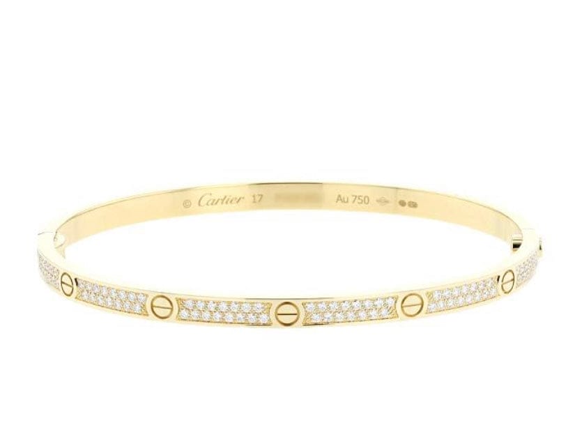 Cartier Diamond-Paved Love Bracelet, Small Model, Size 17, W/ Certificate