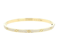 Cartier Diamond-Paved Love Bracelet, Small Model, Size 17, W/ Certificate