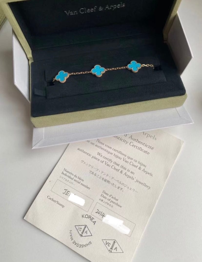 Van Cleef & Arpels Turquoise 18KT Yellow Gold Vintage Alhambra Bracelet
