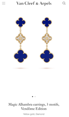 Van Cleef & Arpels Limited Edition Vendome Paris Diamond Blue Porcelain Alhambra Earrings