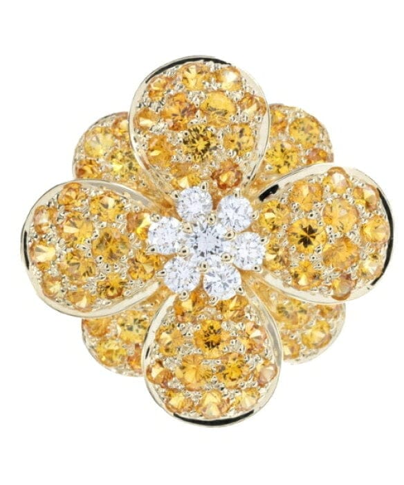 Van Cleef & Arpels Diamond Sapphire Cosmos Flower 18KT Yellow Gold Ring