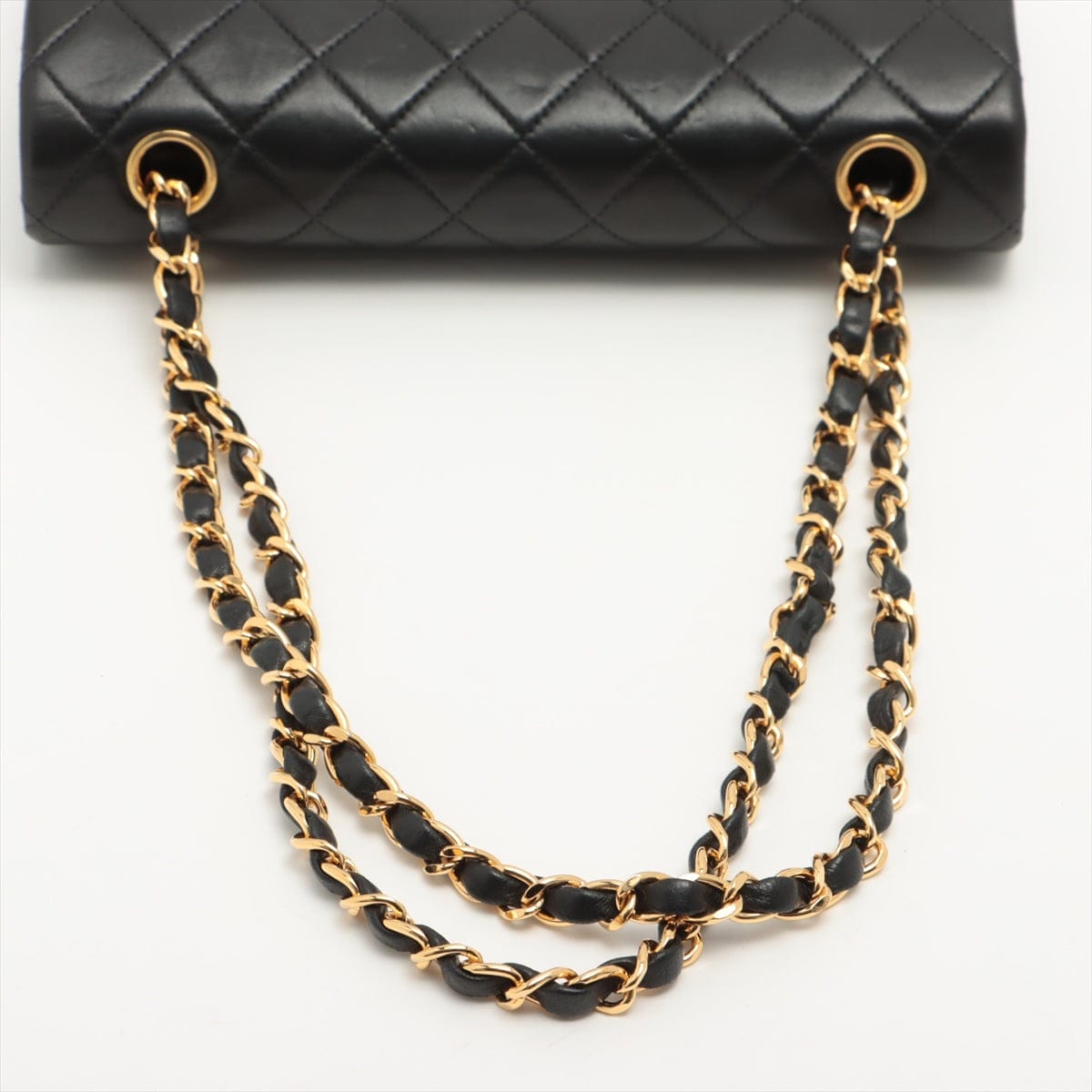 CHANEL Black Lambskin Leather 25cm Double Flap Bag w/ 24KT Gold Hardware