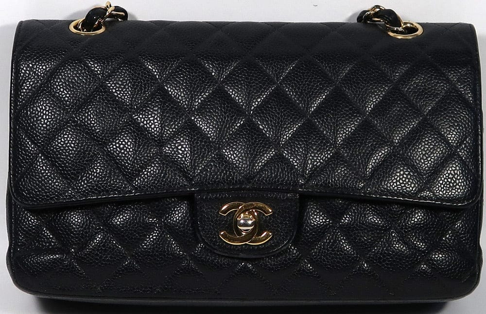 CHANEL Black Caviar Leather Gold Hardware Double Flap Bag