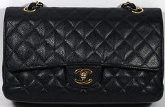 CHANEL Black Caviar Leather Gold Hardware Double Flap Bag