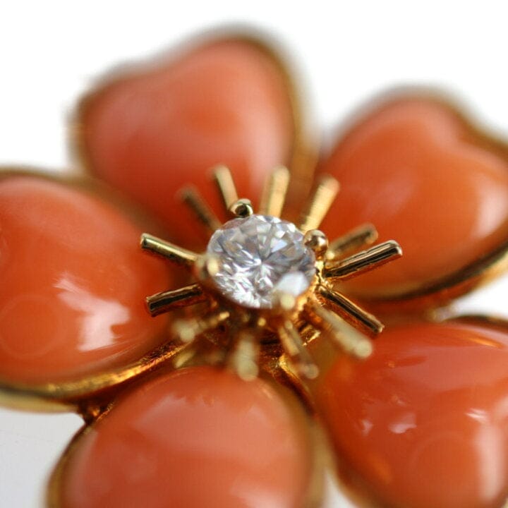 Rare Van Cleef & Arpels Nerval Diamond & Coral Yellow Gold Necklace