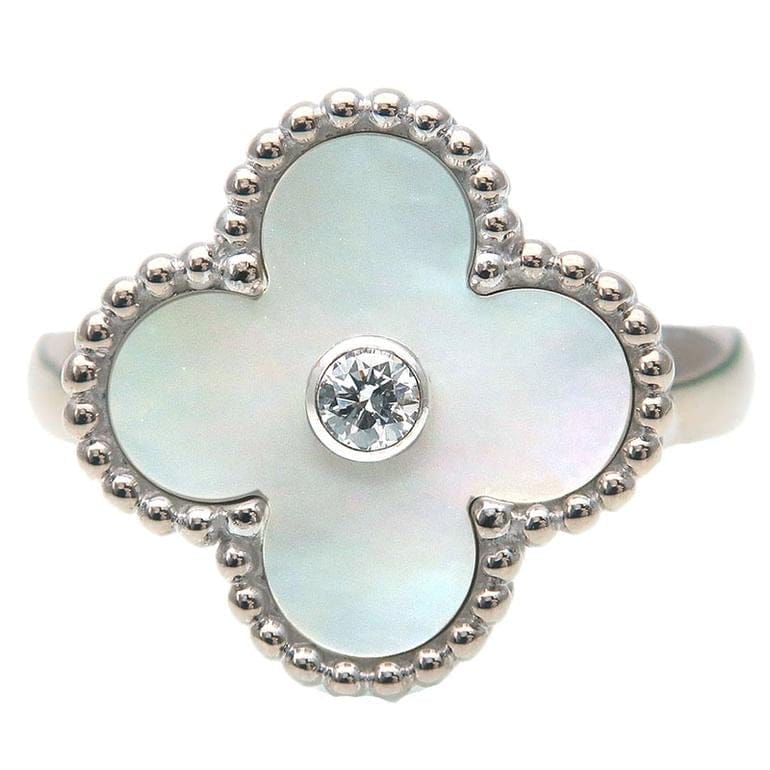 Van Cleef & Arpels Diamond Mother of Pearl Alhambra Ring Size 51/ US 5.5