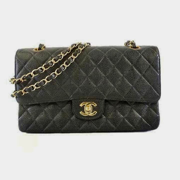 CHANEL Caviar Leather 23cm Small Double Flap Gold Hardware Shoulder Handbag