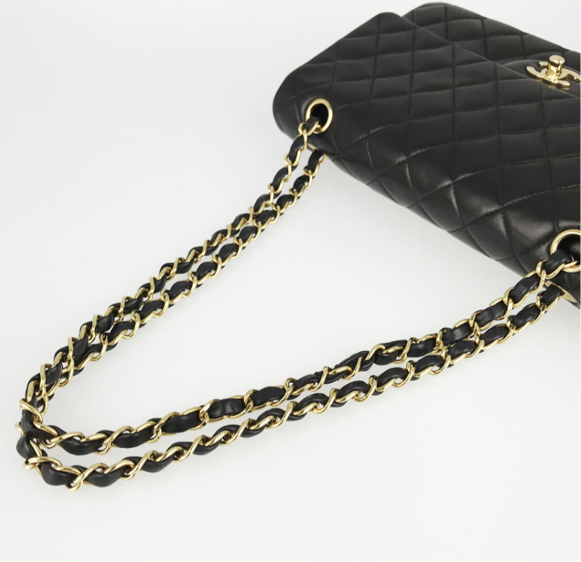 CHANEL Black Lambskin GHW 25 Double Flap Handbag