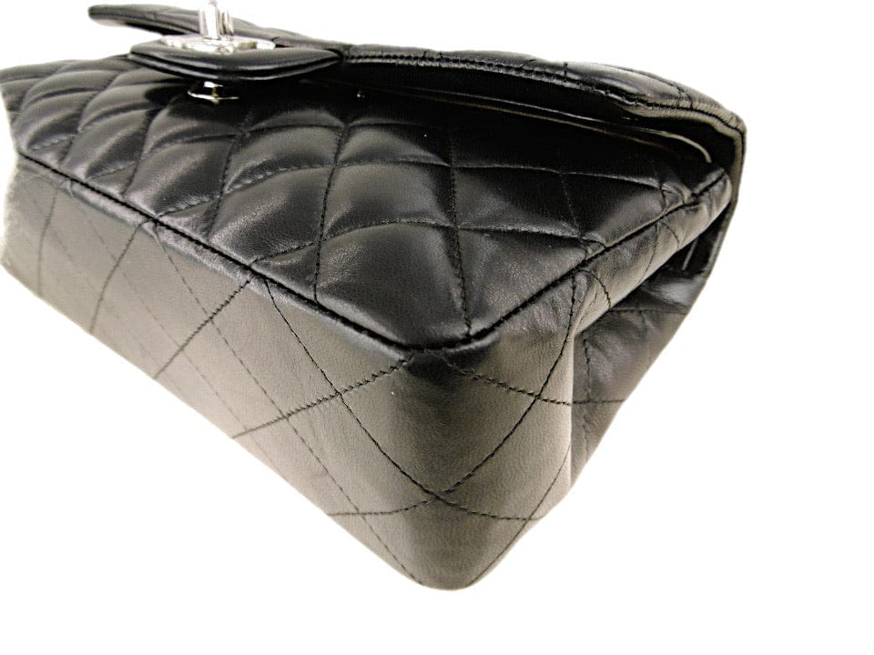 CHANEL Black Quilted Lambskin 23 Silver Hardware Double Flap Bag