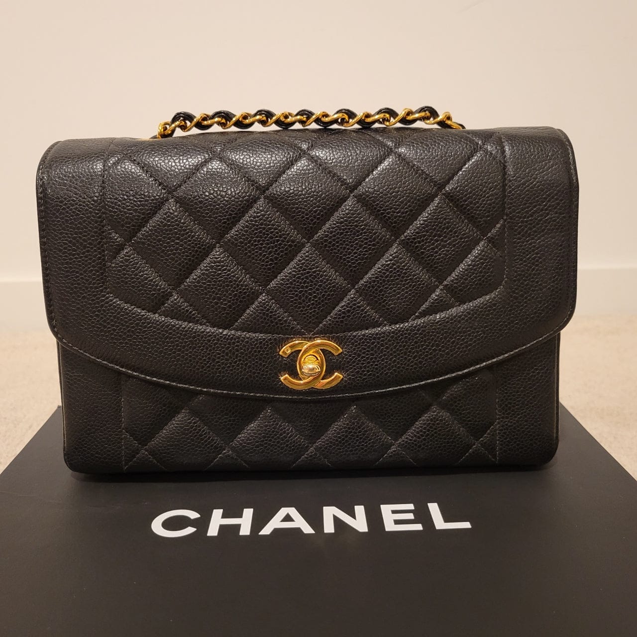 CHANEL Caviar Diana Classic Flap 24KT Gold Hardware Handbag