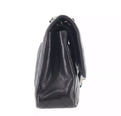 CHANEL Black Caviar Leather Silver Hardware 25 Double Flap Handbag
