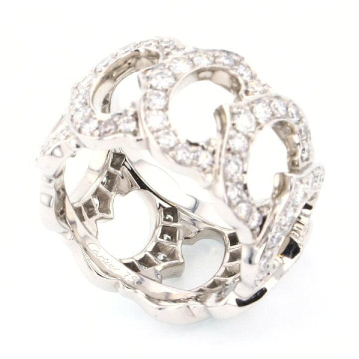 Cartier C de Cartier Entrelaces Full Diamond-Paved White Gold Ring Size 6.5