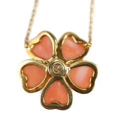 Rare Van Cleef & Arpels Nerval Diamond & Coral Yellow Gold Necklace