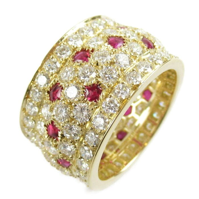 Cartier Nigeria Diamond Paved Ruby 18KT Yellow Gold Ring Size 57
