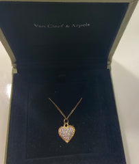 Van Cleef & Arpels VCA Diamond Paved Heart Puffy Necklace