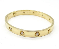 Cartier 10 Diamond 18KT Yellow Gold Love Bracelet Size 16, w/ Certificate