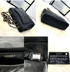 CHANEL Black Caviar Gold Hardware Jumbo Flap Bag