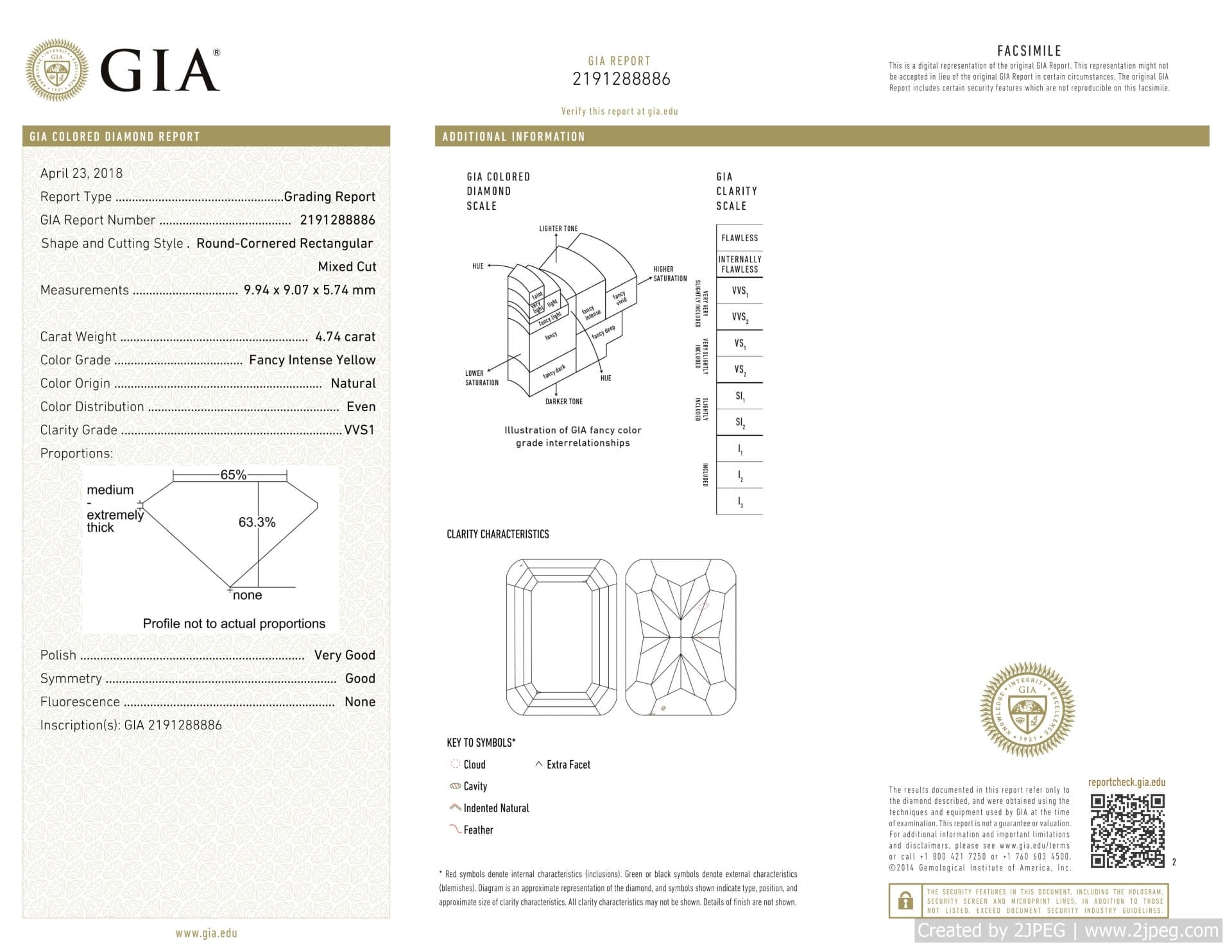 GIA Certified 4.74 Carat (ct) Fancy Intense Yellow VVS1 Natural Loose Diamond