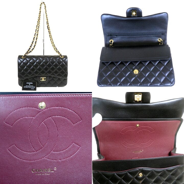 Vintage CHANEL Black Lambskin Gold Hardware Medium Double Flap Bag