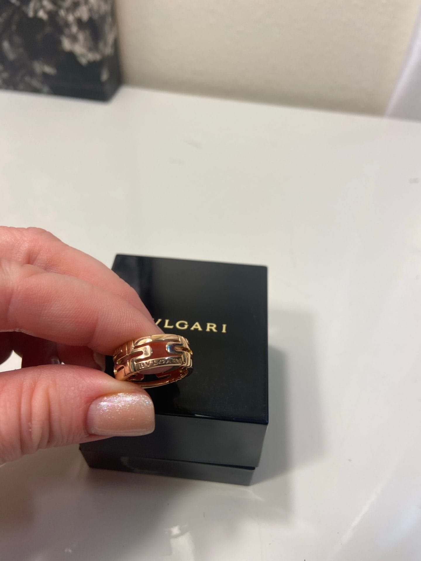 Bvlgari 18KT Rose Gold Parentesi Ring Size #50/ US 5
