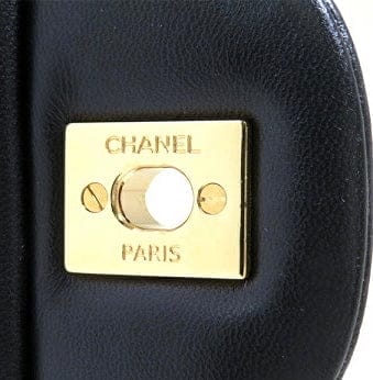 Vintage CHANEL Black Lambskin Gold Hardware Medium Double Flap Bag