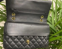 CHANEL Black Quilted Lambskin Double Flap Shoulder Handbag
