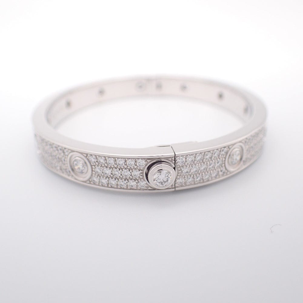 Cartier Full Diamond-Paved 18KT White Gold Love Bracelet, Size 16