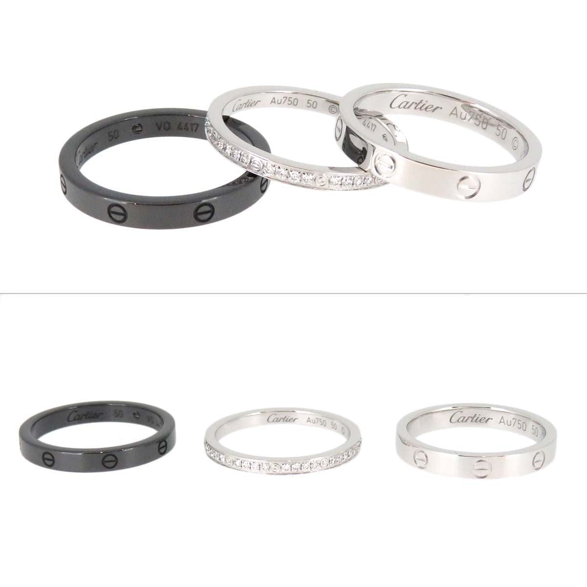 Cartier 3 Piece Diamond Ceramic Love Ring #50/ US 5