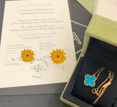 Van Cleef & Arpels Turquoise Vintage Alhambra 18KT Yellow Gold Necklace