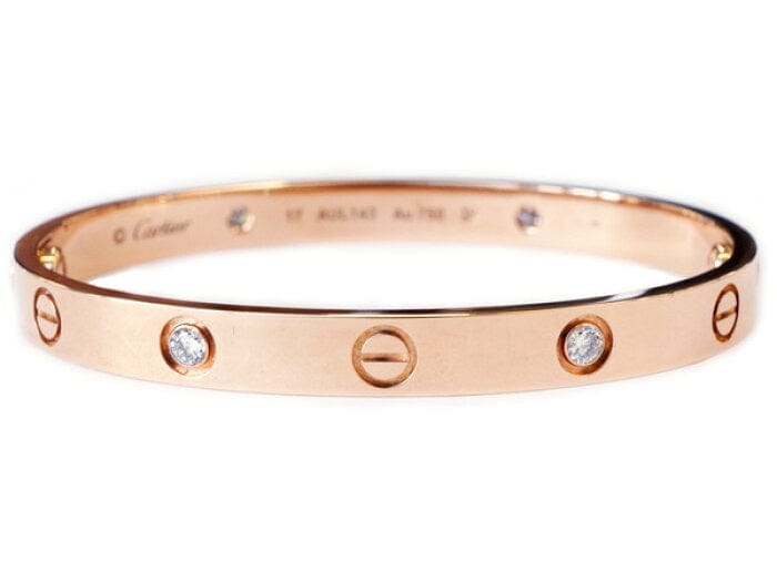 Cartier 4P Half Diamond 18KT Rose Gold #17 Love Bracelet