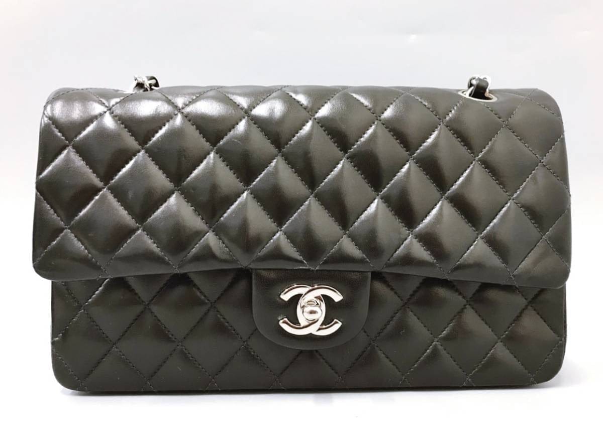 CHANEL CC Black Lambskin Double Flap Silver Hrdware Quilted Handbag