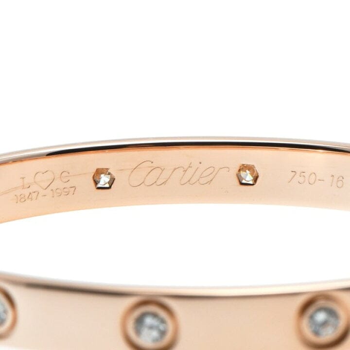 Cartier 10P Full Diamond 18KT Rose Gold Love Bracelet Size 16