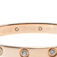 Cartier 10P Full Diamond 18KT Rose Gold Love Bracelet Size 16