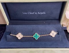 Van Cleef & Arpels Diamond Malachite Vintage Alhambra Yellow Gold Bracelet