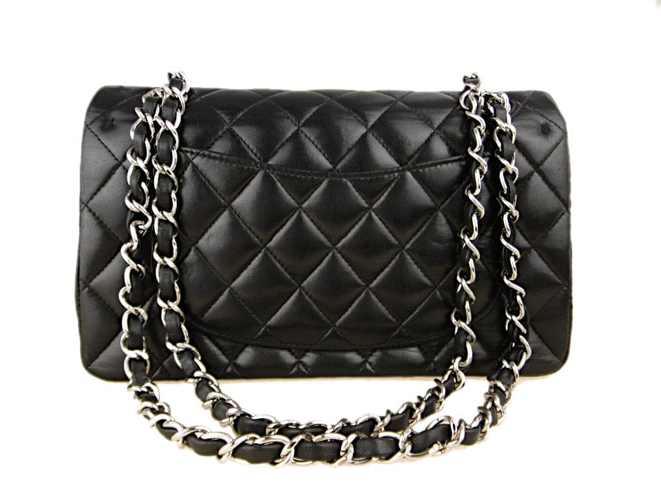 CHANEL Black Quilted Lambskin 23 Silver Hardware Double Flap Bag