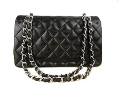 CHANEL Black Quilted Lambskin 23 Silver Hardware Double Flap Bag