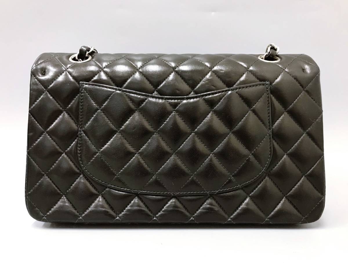 CHANEL CC Black Lambskin Double Flap Silver Hrdware Quilted Handbag