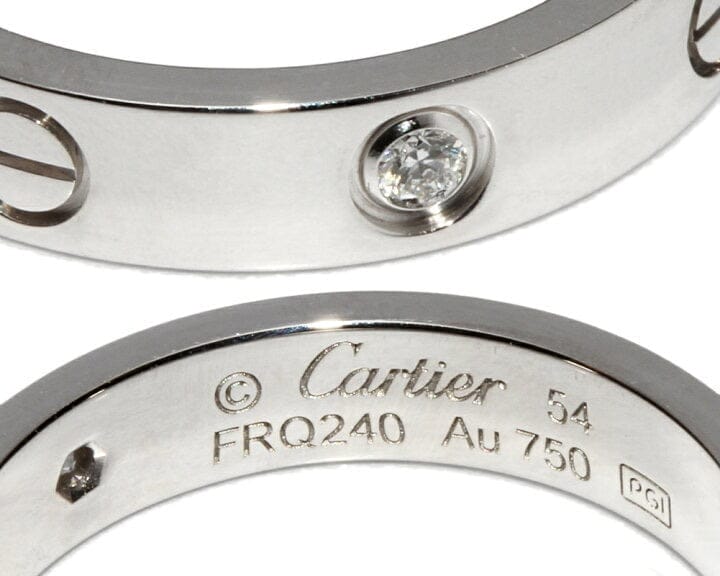 Cartier 1P Diamond Mini /Wedding 18Kt White Gold Love Ring #54/ US 7