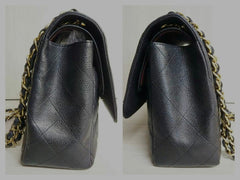 CHANEL Black Caviar Gold Hardware Jumbo 30cm Double Flap Bag