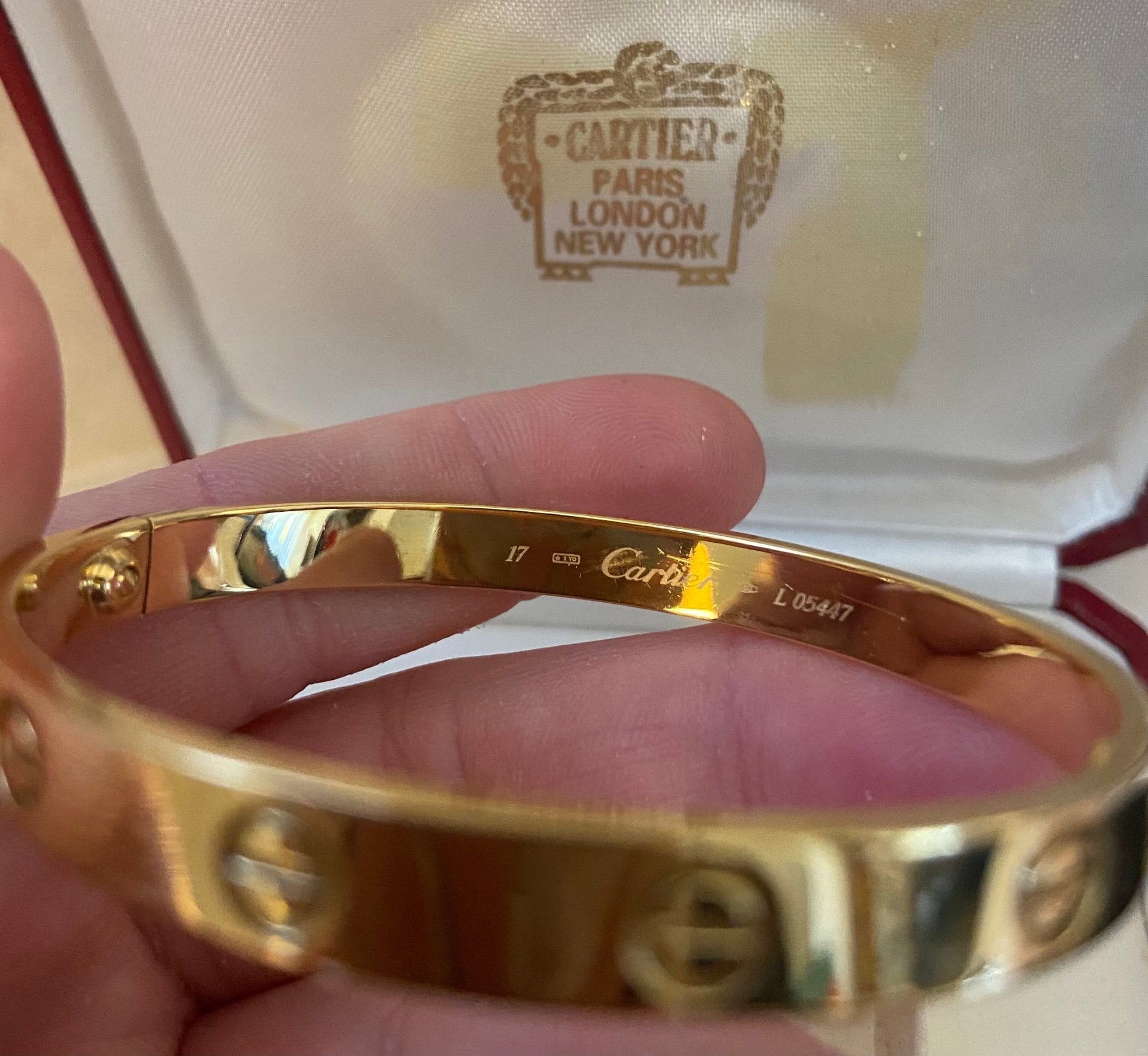 Cartier 18KT Yellow Gold Love Bracelet Size 17 w/Cert