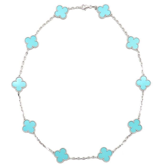 Van Cleef & Arpels Turquoise Vintage Alhambra 18KT White Gold Necklace