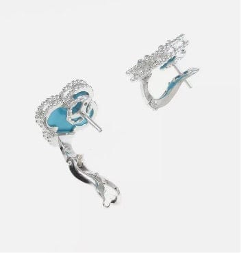 Rare Van Cleef & Arpels Turquoise Vintage Alhambra White Gold Earrings