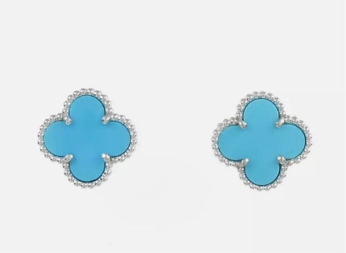 Rare Van Cleef & Arpels Turquoise Vintage Alhambra White Gold Earrings