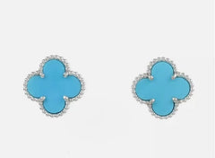 Rare Van Cleef & Arpels Turquoise Vintage Alhambra White Gold Earrings