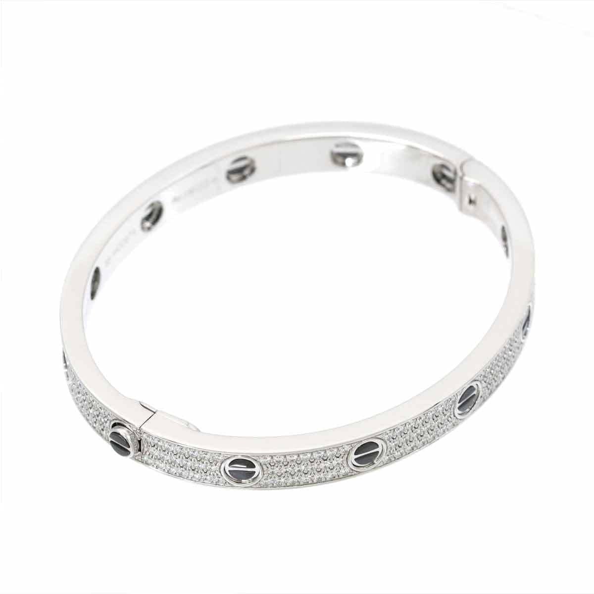 Cartier Diamond Black Ceramic 18KT White Gold Love Bracelet Size 18