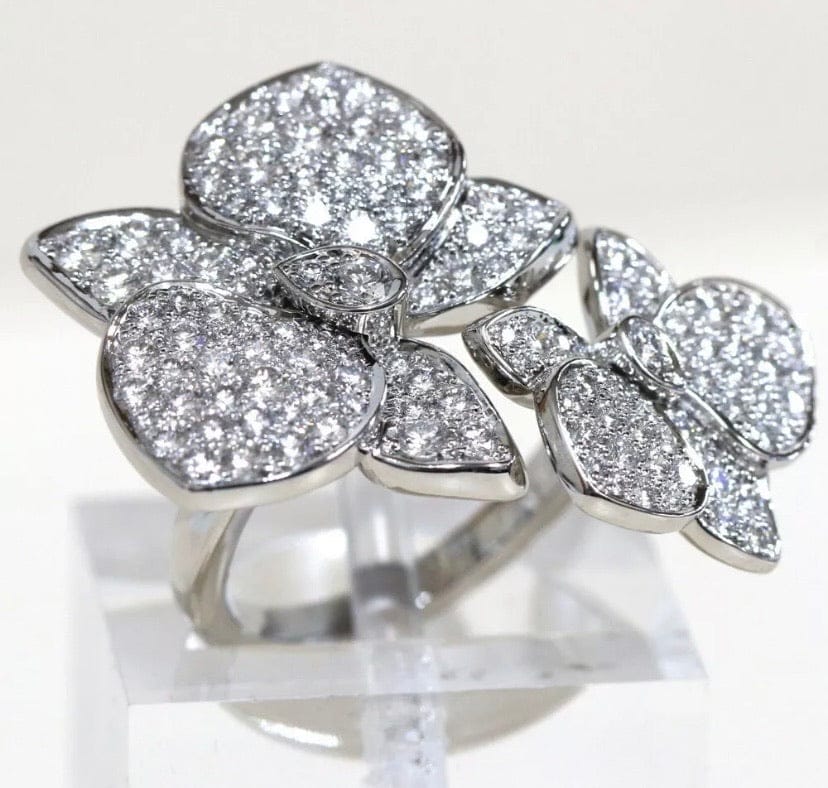 Cartier Caresse Dâ€™Orchidees Diamond-Paved 18KT White Gold Ring Size 52