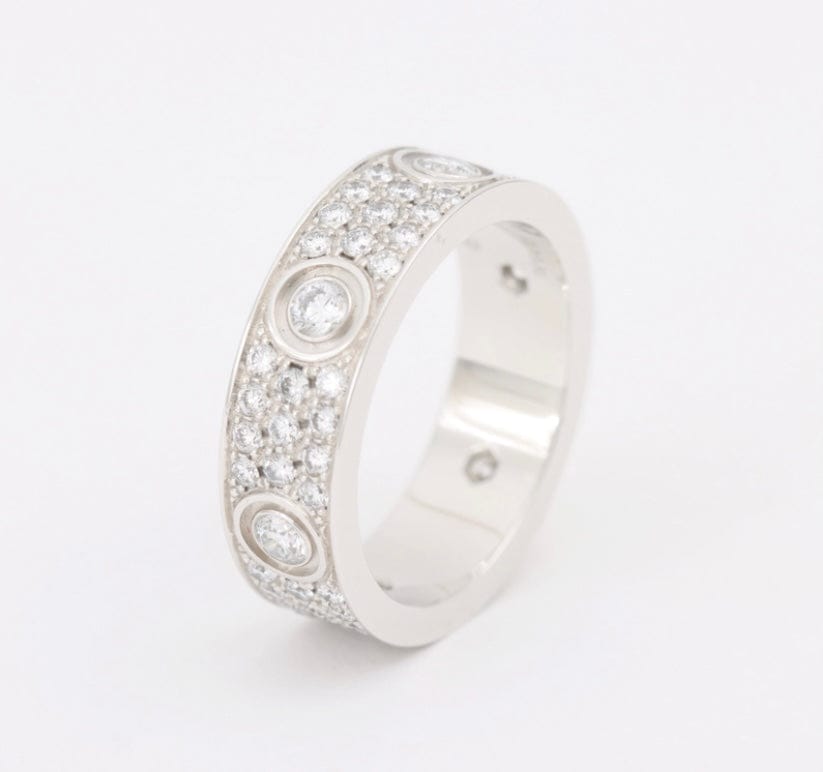 Cartier Full Diamond Paved 18KT White Gold Love Ring Size 58