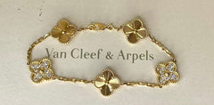 Van Cleef & Arpels Diamond-Paved Guilloche Vintage Alhambra 18Kt Gold Bracelet