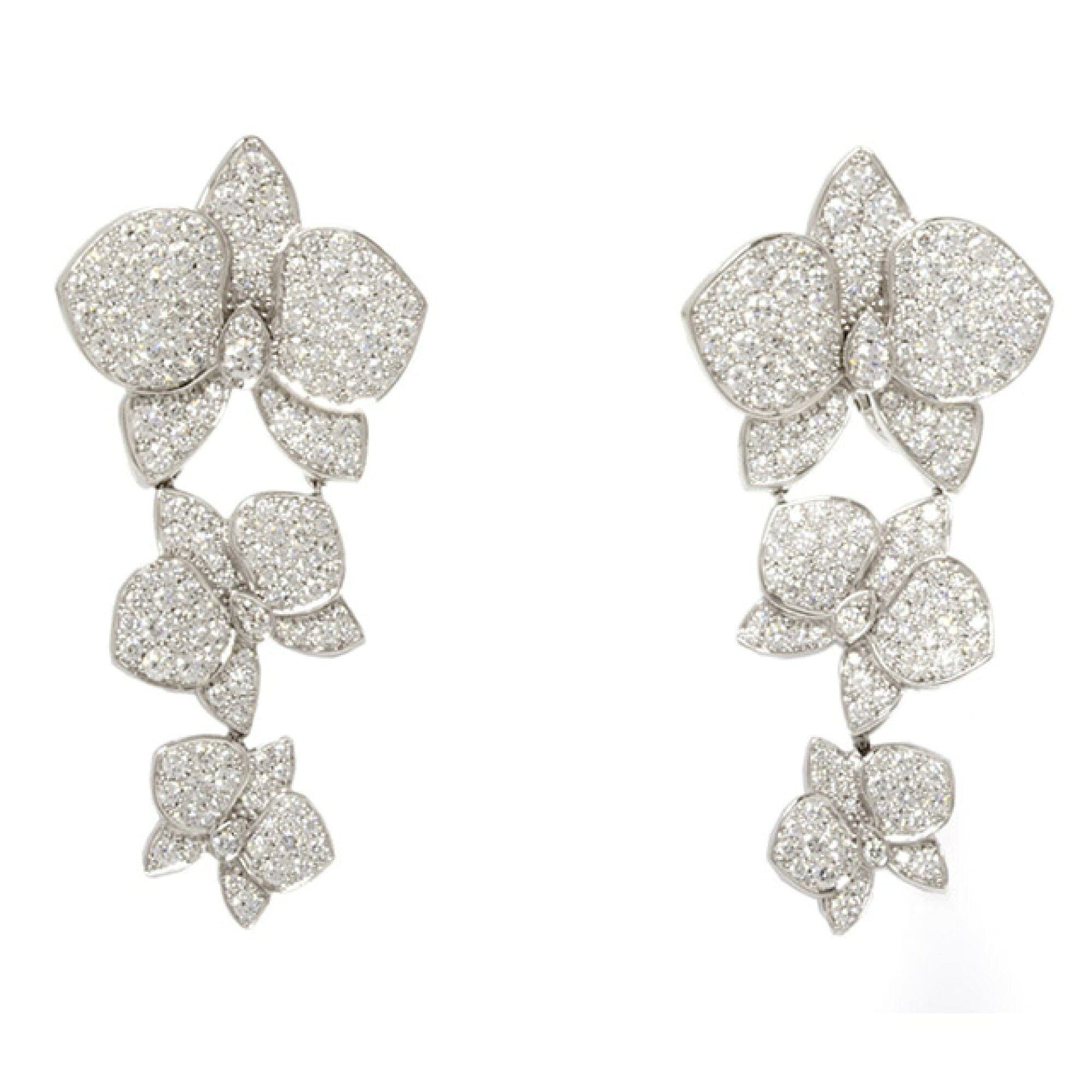 Cartier Caresse Dâ€™Orchidees Diamond Paved 18KT White Gold Dangle Earrings