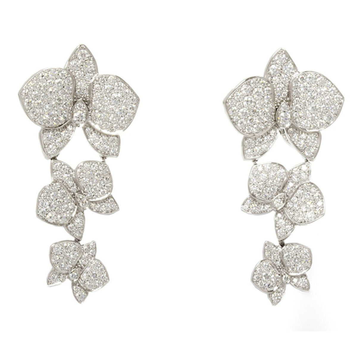 Cartier Caresse Dâ€™Orchidees Diamond Paved 18KT White Gold Dangle Earrings